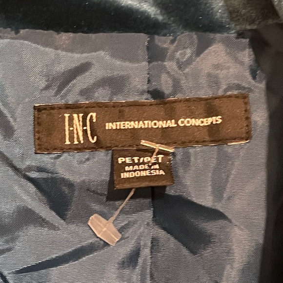 NWOT! INC petite teal velvet/velour blazer belt. 2 pockets. Lined. Gorgeous! - Picture 12 of 13